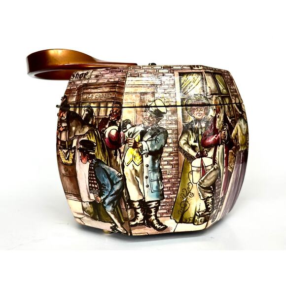 Vintage Box w Handle Decoupage Storage Trinket Catchall Book Academia Library - Picture 6 of 12